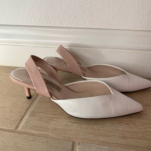 Zara white and nude kitten heel slingback sz 38